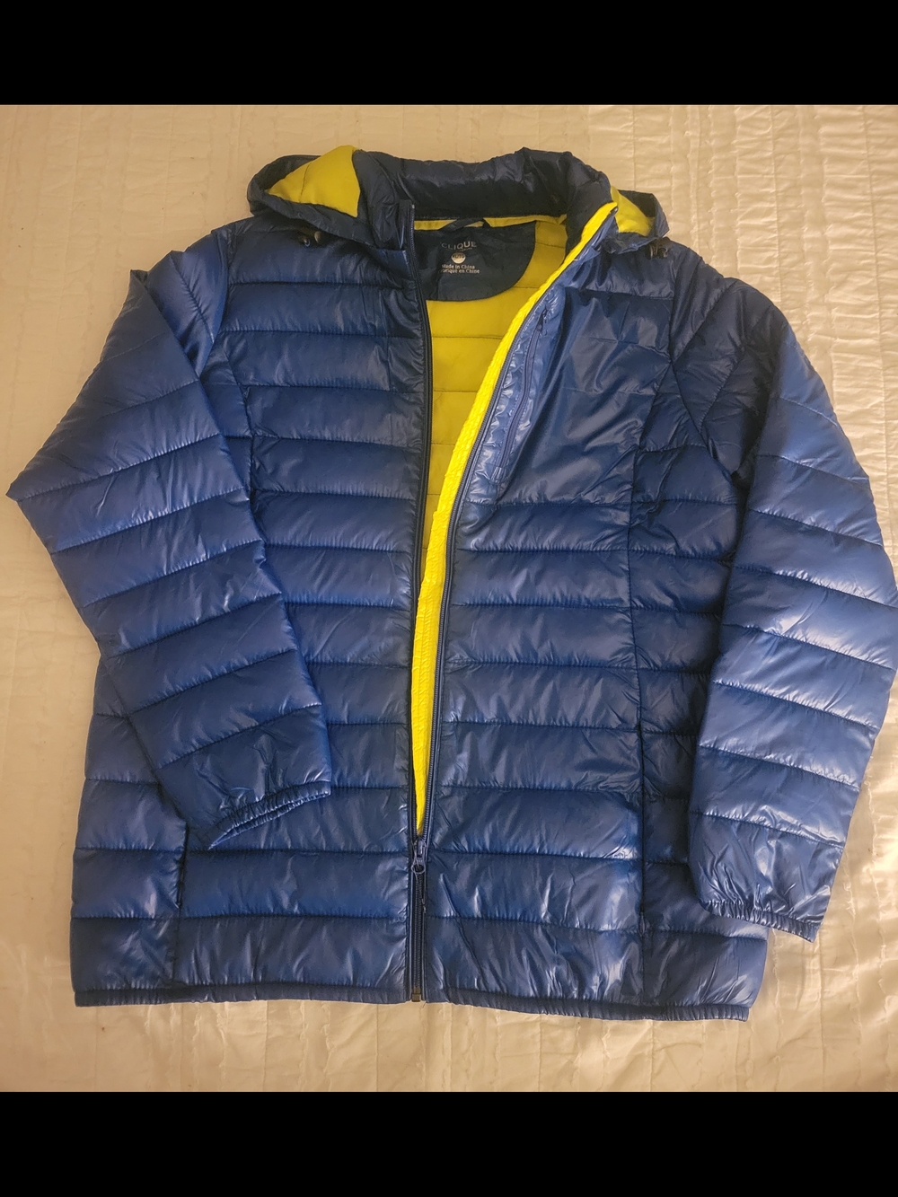 Clique Blue Hooded Puffer Jacket with Yellow Lining